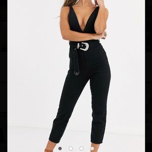 ASOS DESIGN Denim Plunge Jumpsuit & Western Belt
